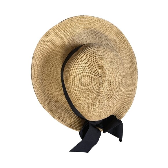 Scala Vintage Style Sun Hat With Black Ribbon Bow Handmade Paper Straw Women One - Picture 5 of 16